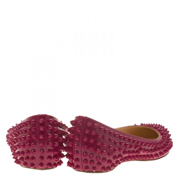 Pre Owned Christian Louboutin Pink Patent Spike Pigalle Ballet Flats Size 37.5