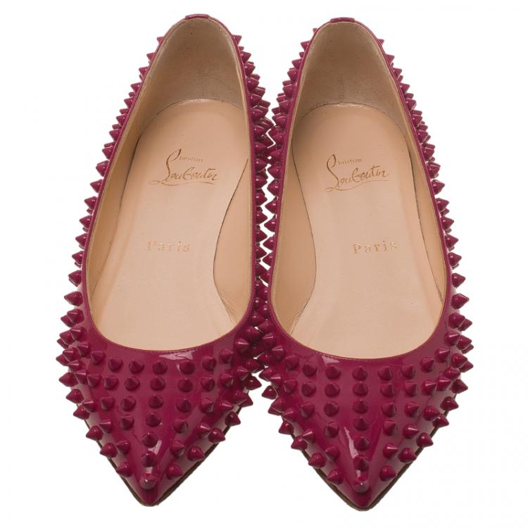 Pre Owned Christian Louboutin Pink Patent Spike Pigalle Ballet Flats Size 37.5