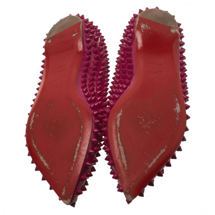 Pre Owned Christian Louboutin Pink Patent Spike Pigalle Ballet Flats Size 37.5