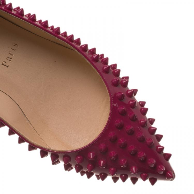 Pre Owned Christian Louboutin Pink Patent Spike Pigalle Ballet Flats Size 37.5
