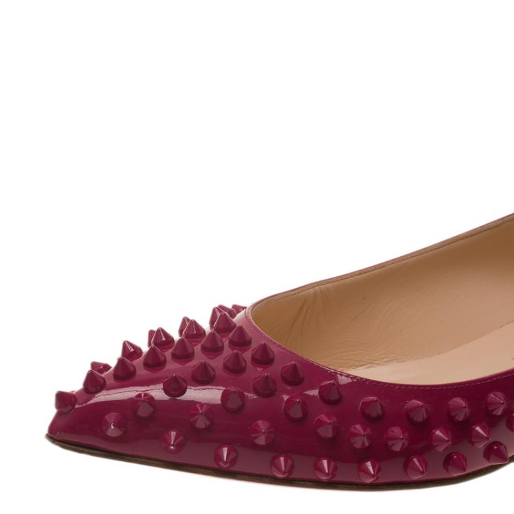 Pre Owned Christian Louboutin Pink Patent Spike Pigalle Ballet Flats Size 37.5