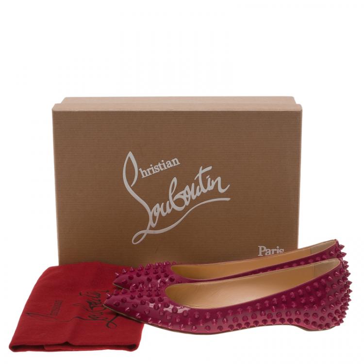 Pre Owned Christian Louboutin Pink Patent Spike Pigalle Ballet Flats Size 37.5