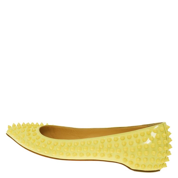 Pre Owned Christian Louboutin Yellow Patent Pigalle Spike Ballet Flats Size 38.5