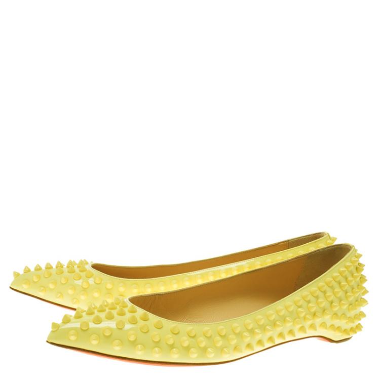 Pre Owned Christian Louboutin Yellow Patent Pigalle Spike Ballet Flats Size 38.5