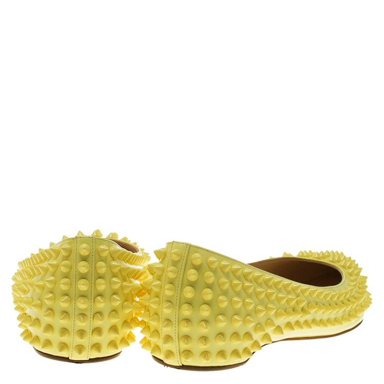 Pre Owned Christian Louboutin Yellow Patent Pigalle Spike Ballet Flats Size 38.5