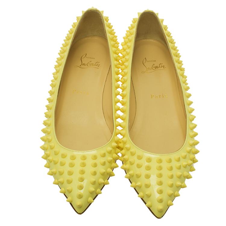 Pre Owned Christian Louboutin Yellow Patent Pigalle Spike Ballet Flats Size 38.5