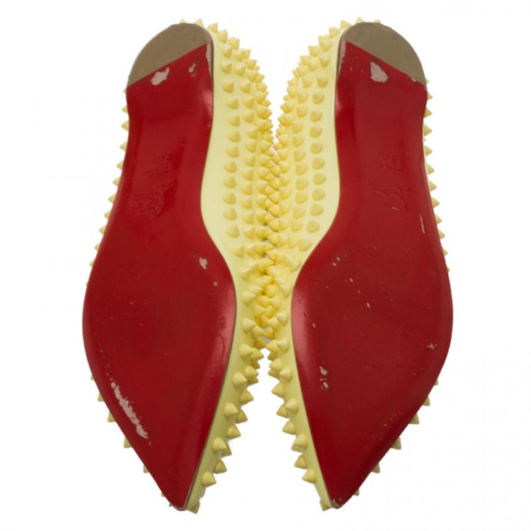 Pre Owned Christian Louboutin Yellow Patent Pigalle Spike Ballet Flats Size 38.5