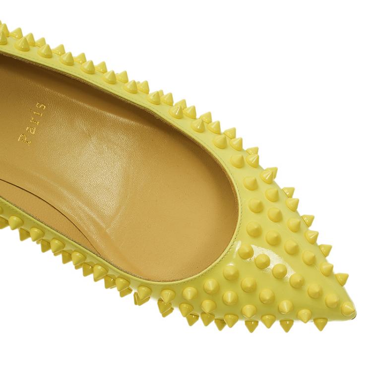 Pre Owned Christian Louboutin Yellow Patent Pigalle Spike Ballet Flats Size 38.5