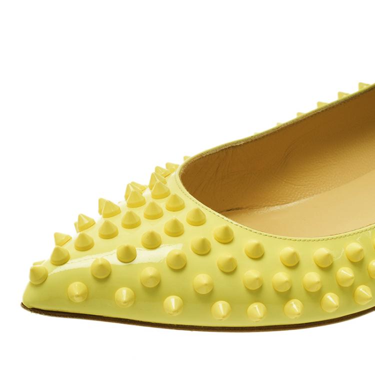 Pre Owned Christian Louboutin Yellow Patent Pigalle Spike Ballet Flats Size 38.5