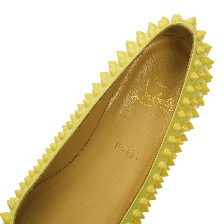 Pre Owned Christian Louboutin Yellow Patent Pigalle Spike Ballet Flats Size 38.5