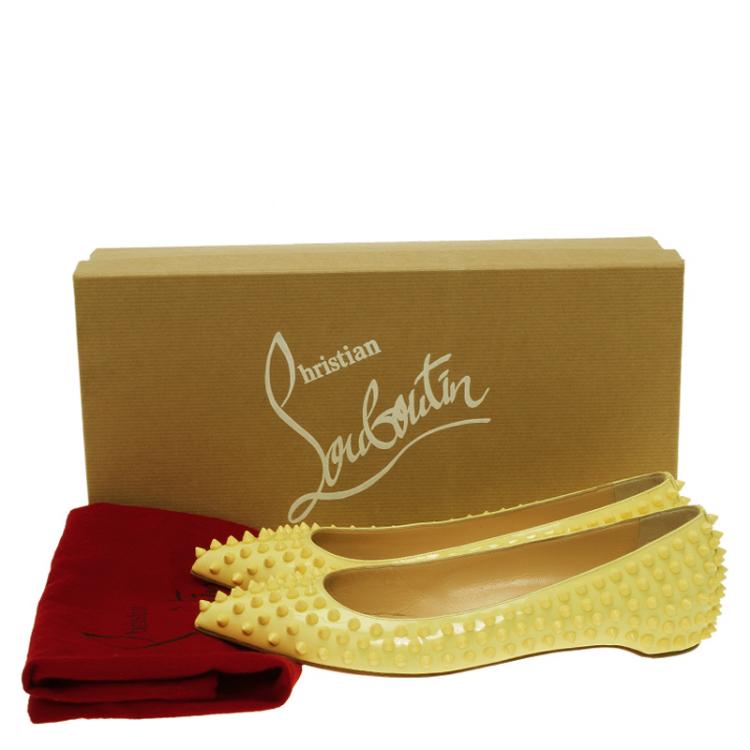 Pre Owned Christian Louboutin Yellow Patent Pigalle Spike Ballet Flats Size 38.5