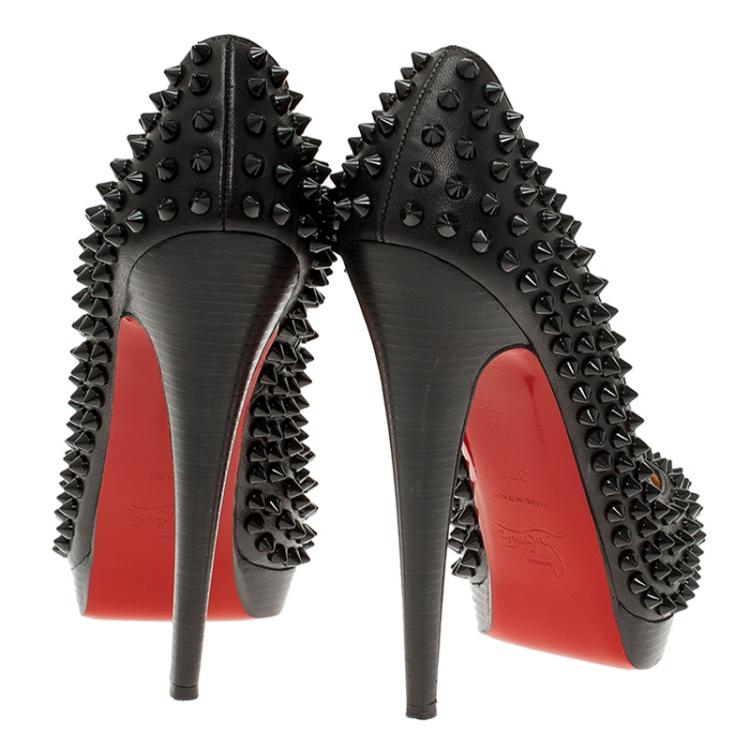 Pre Owned Christian Louboutin Black Leather Alti Spikes Platform Pumps Size 37.5