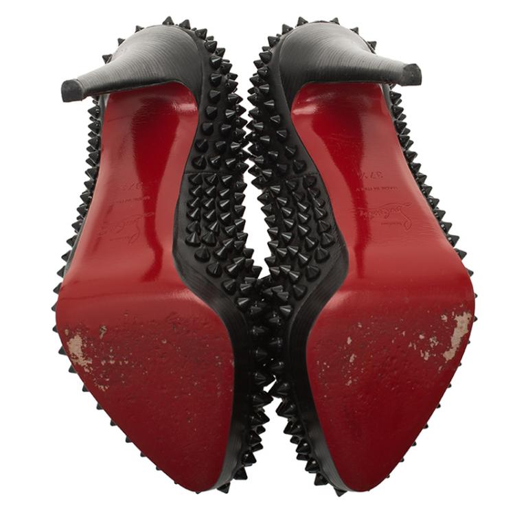 Pre Owned Christian Louboutin Black Leather Alti Spikes Platform Pumps Size 37.5