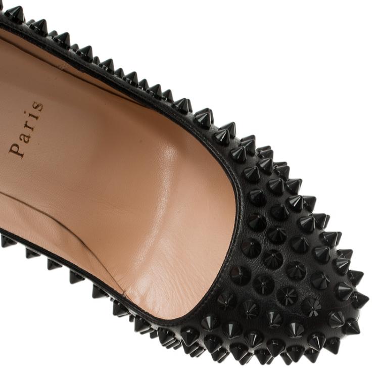 Pre Owned Christian Louboutin Black Leather Alti Spikes Platform Pumps Size 37.5