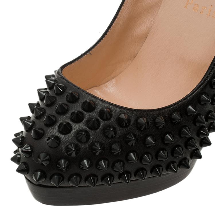 Pre Owned Christian Louboutin Black Leather Alti Spikes Platform Pumps Size 37.5