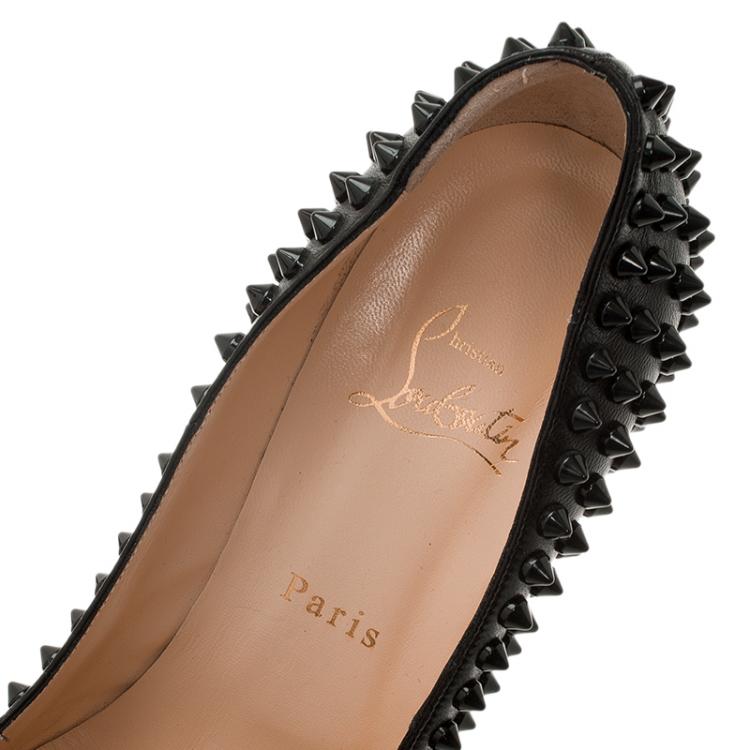 Pre Owned Christian Louboutin Black Leather Alti Spikes Platform Pumps Size 37.5