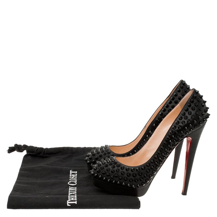 Pre Owned Christian Louboutin Black Leather Alti Spikes Platform Pumps Size 37.5