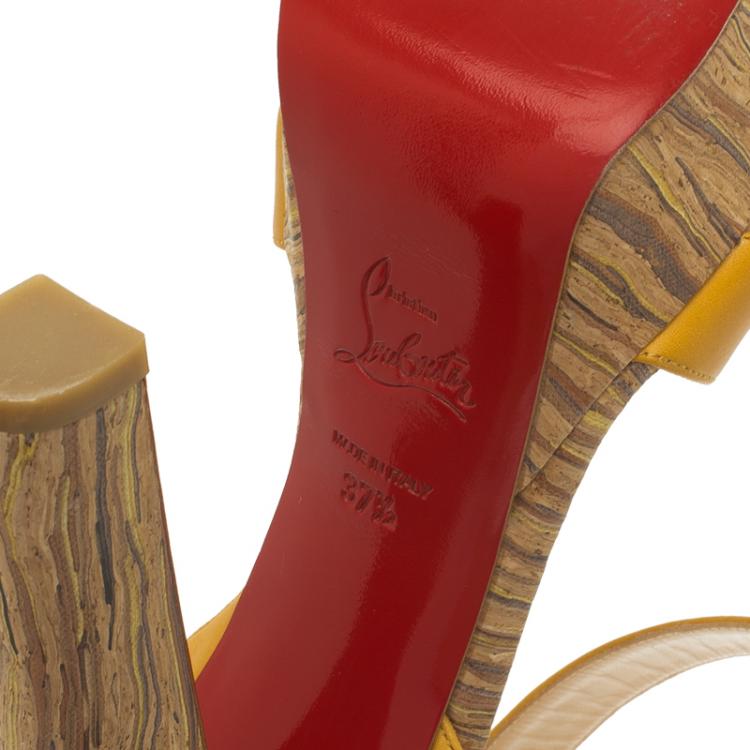 Pre Owned Christian Louboutin Yellow Leather Criss Cross Ankle Strap Platform Sandals Size 37.5 