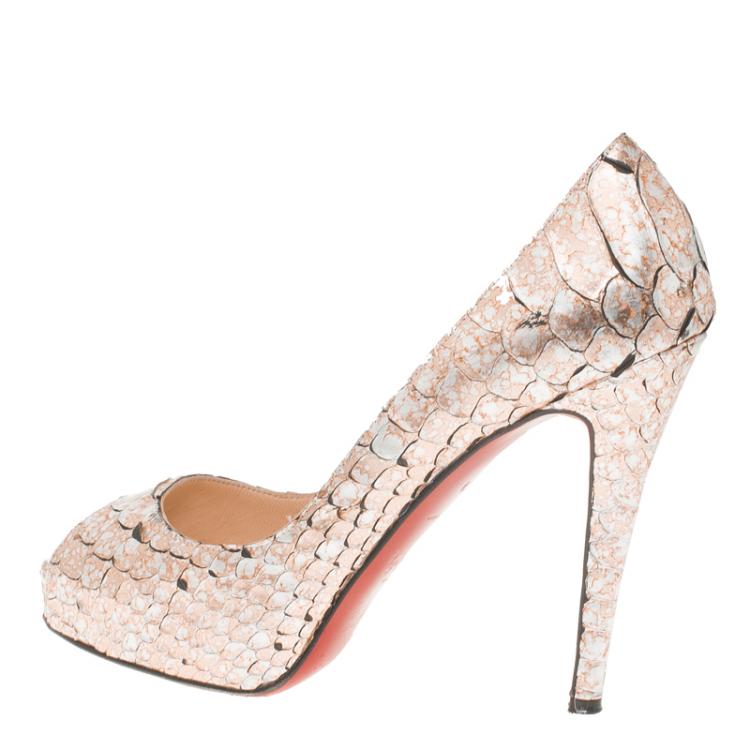 Pre Owned Christian Louboutin Metallic Python Very Prive Platform Pumps Size 37.5