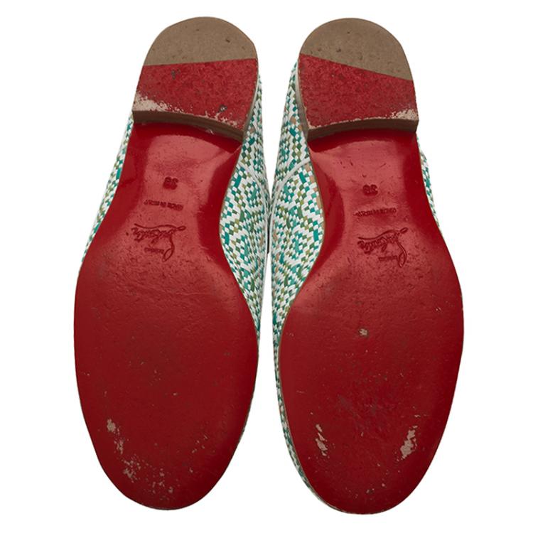 Pre Owned Christian Louboutin Green and White Fred Woven Oxfords Size 38