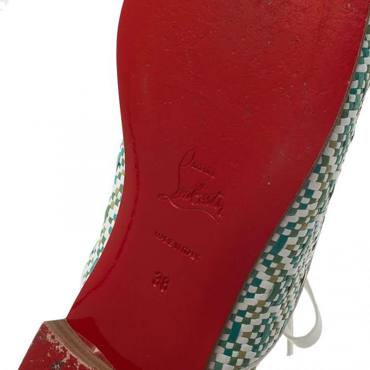 Pre Owned Christian Louboutin Green and White Fred Woven Oxfords Size 38