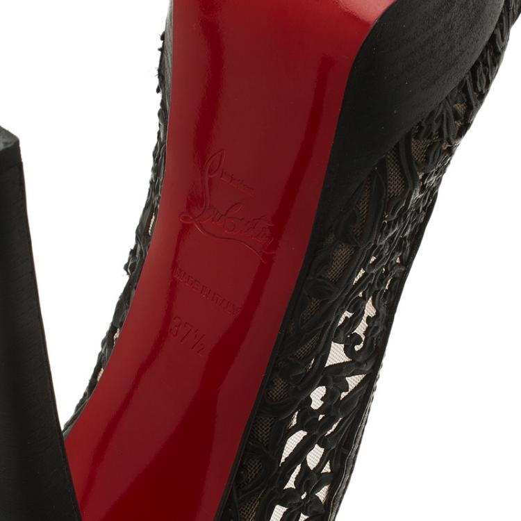 Pre Owned Christian Louboutin Black Laser Cut Leather Pampas Platform Pumps Size 37.5