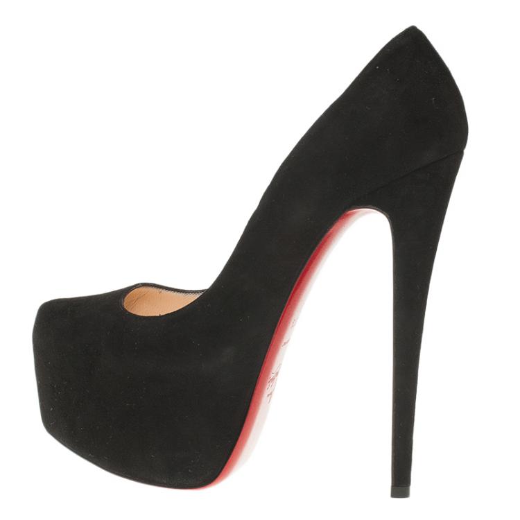 Pre Owned Christian Louboutin Black Suede Daffodile Platform Pumps Size 37.5