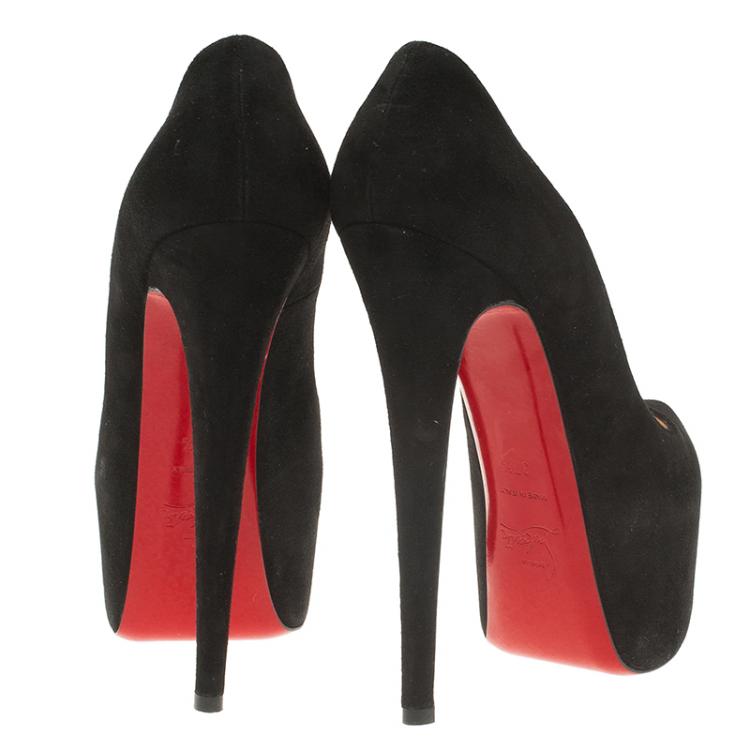 Pre Owned Christian Louboutin Black Suede Daffodile Platform Pumps Size 37.5