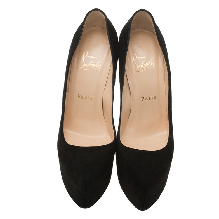Pre Owned Christian Louboutin Black Suede Daffodile Platform Pumps Size 37.5