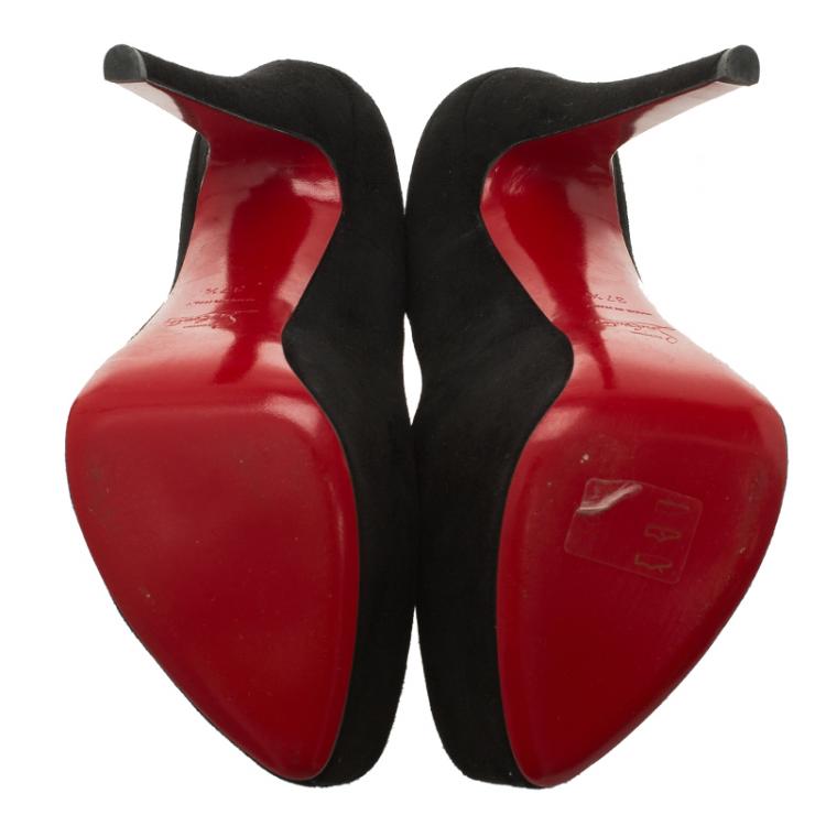 Pre Owned Christian Louboutin Black Suede Daffodile Platform Pumps Size 37.5