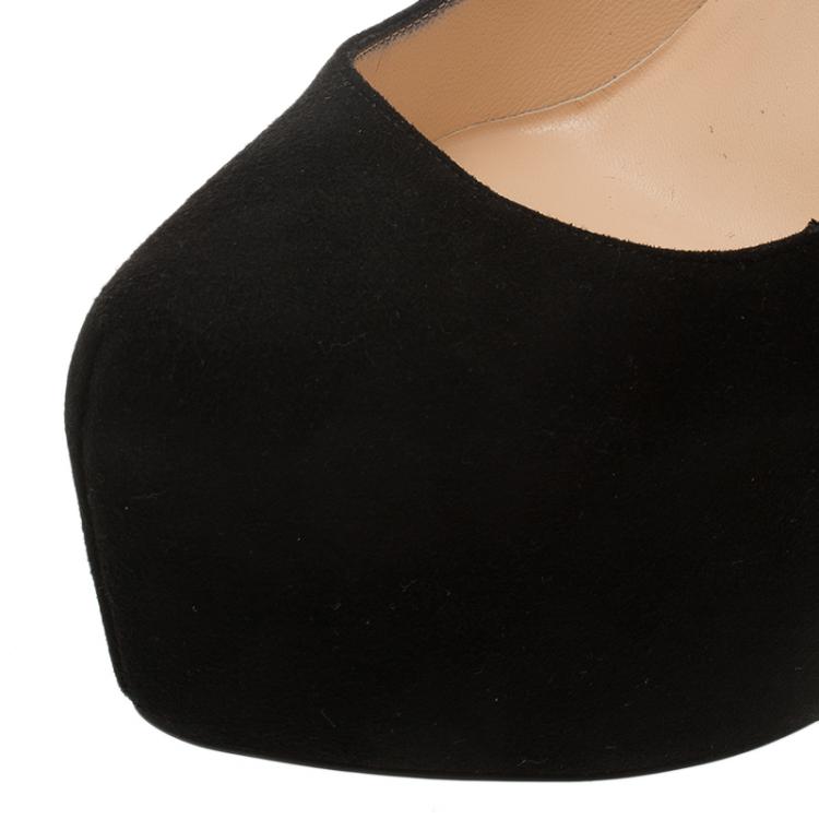 Pre Owned Christian Louboutin Black Suede Daffodile Platform Pumps Size 37.5