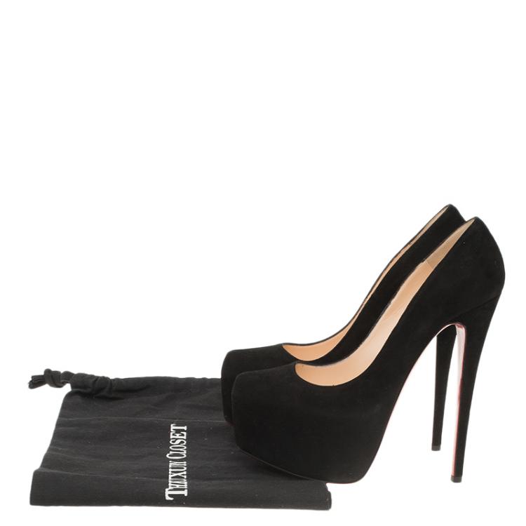 Pre Owned Christian Louboutin Black Suede Daffodile Platform Pumps Size 37.5
