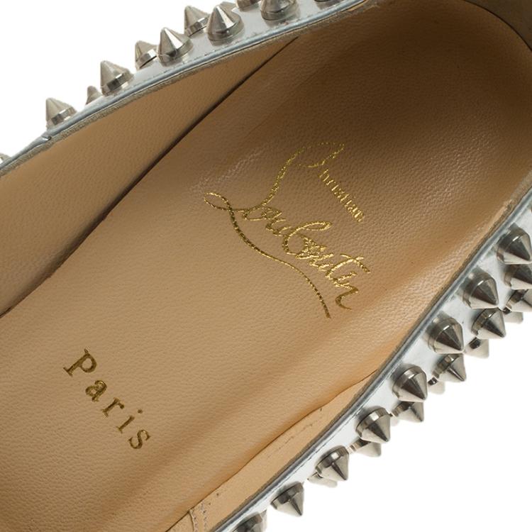 Pre Owned Christian Louboutin Silver Metallic Leather Alti Spike Platform Pumps Size 39.5