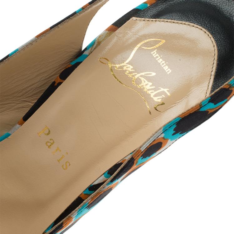 Pre Owned Christian Louboutin Multicolor Printed Satin Jenny Platform Slingback Sandals Size 38