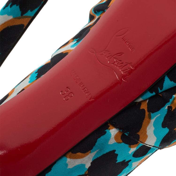 Pre Owned Christian Louboutin Multicolor Printed Satin Jenny Platform Slingback Sandals Size 38