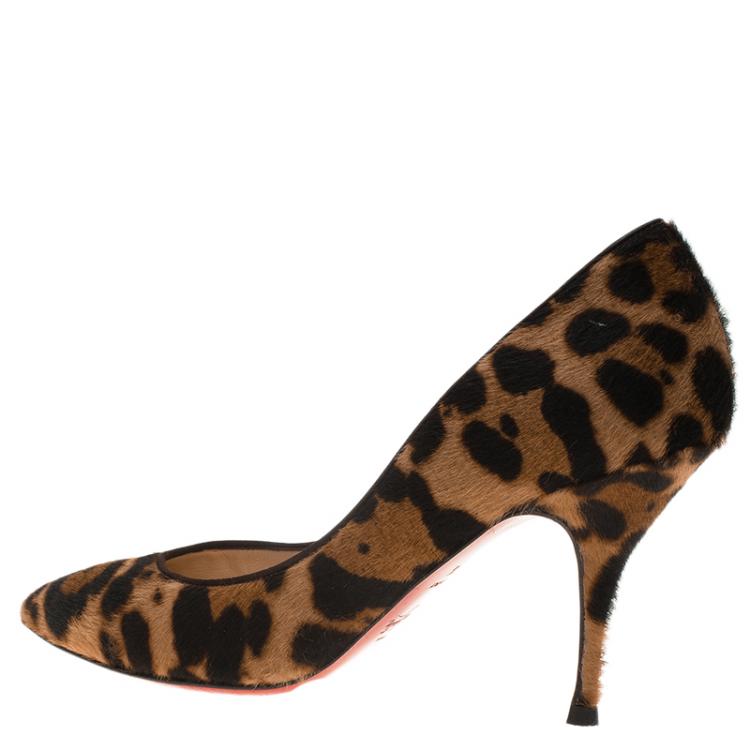 Pre Owned Christian Louboutin Leopard Hair-On Decollete Pumps Size 37.5