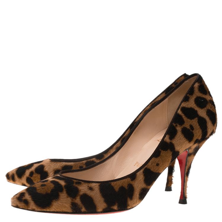Pre Owned Christian Louboutin Leopard Hair-On Decollete Pumps Size 37.5