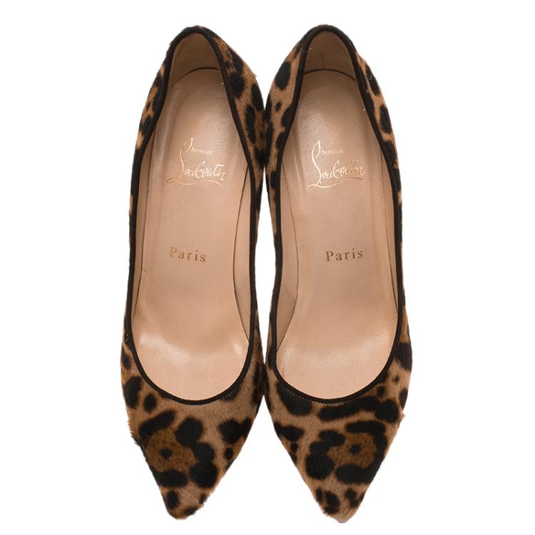 Pre Owned Christian Louboutin Leopard Hair-On Decollete Pumps Size 37.5