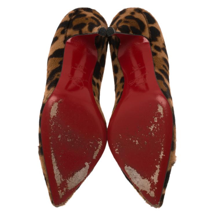 Pre Owned Christian Louboutin Leopard Hair-On Decollete Pumps Size 37.5