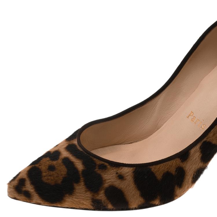 Pre Owned Christian Louboutin Leopard Hair-On Decollete Pumps Size 37.5