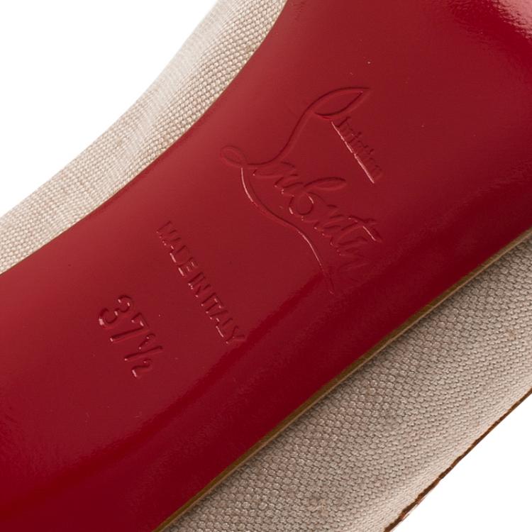 Pre Owned Christian Louboutin Beige Canvas and Red Leather Tassel Campus Loafer Pumps Size 37.5