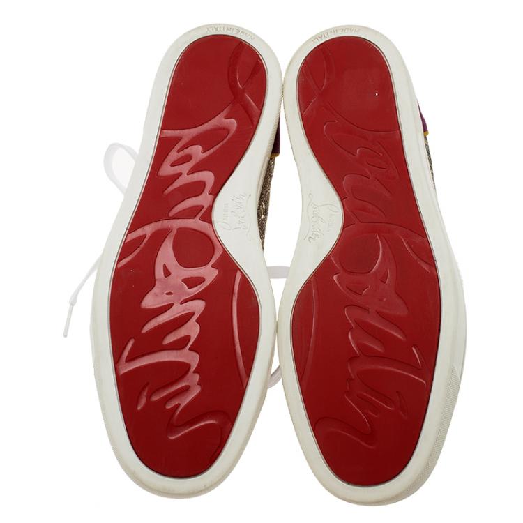Pre Owned Christian Louboutin Purple Metallic Leather Spiked Louis Junior Sneakers Size 39