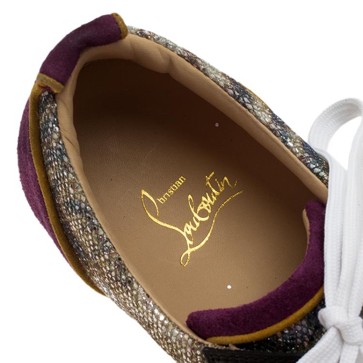 Pre Owned Christian Louboutin Purple Metallic Leather Spiked Louis Junior Sneakers Size 39