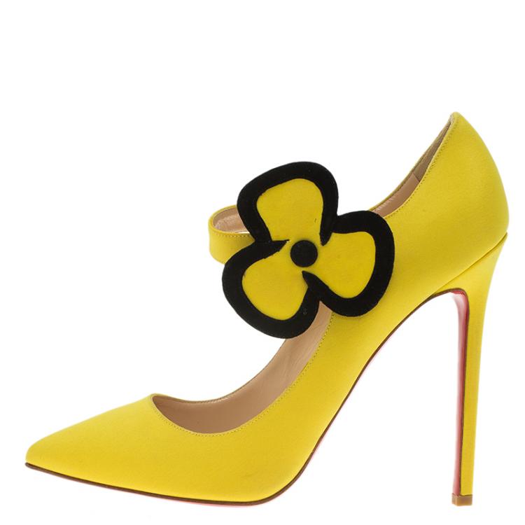 Pre Owned Christian Louboutin Yellow Satin Pensee Mary Jane Pumps Size 39