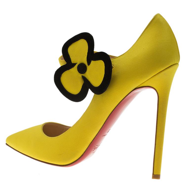 Pre Owned Christian Louboutin Yellow Satin Pensee Mary Jane Pumps Size 39