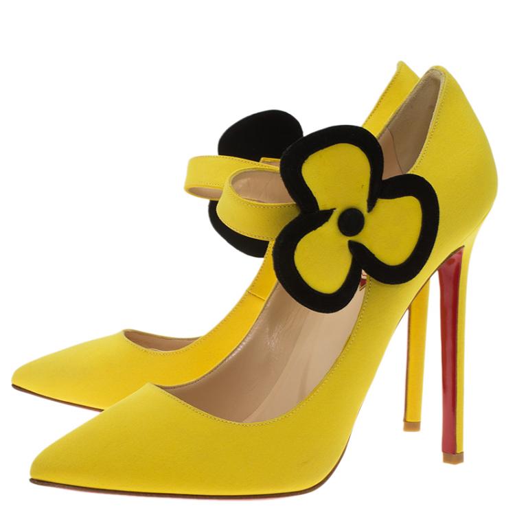 Pre Owned Christian Louboutin Yellow Satin Pensee Mary Jane Pumps Size 39