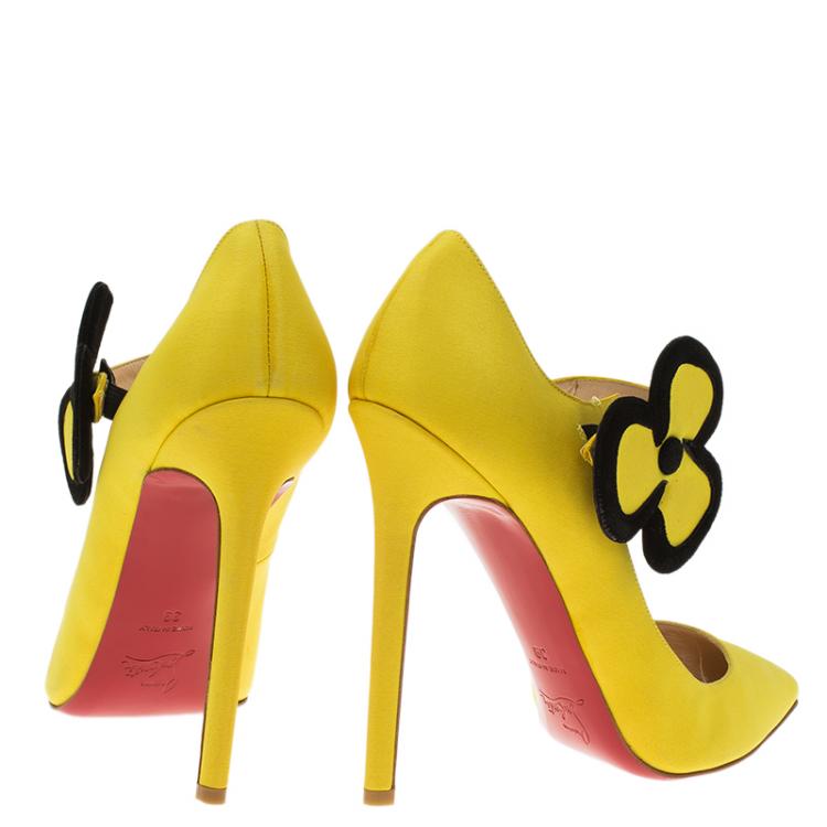 Pre Owned Christian Louboutin Yellow Satin Pensee Mary Jane Pumps Size 39