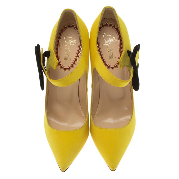 Pre Owned Christian Louboutin Yellow Satin Pensee Mary Jane Pumps Size 39
