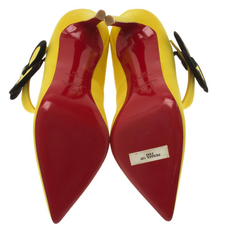 Pre Owned Christian Louboutin Yellow Satin Pensee Mary Jane Pumps Size 39