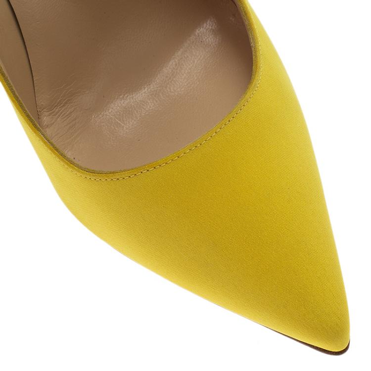 Pre Owned Christian Louboutin Yellow Satin Pensee Mary Jane Pumps Size 39